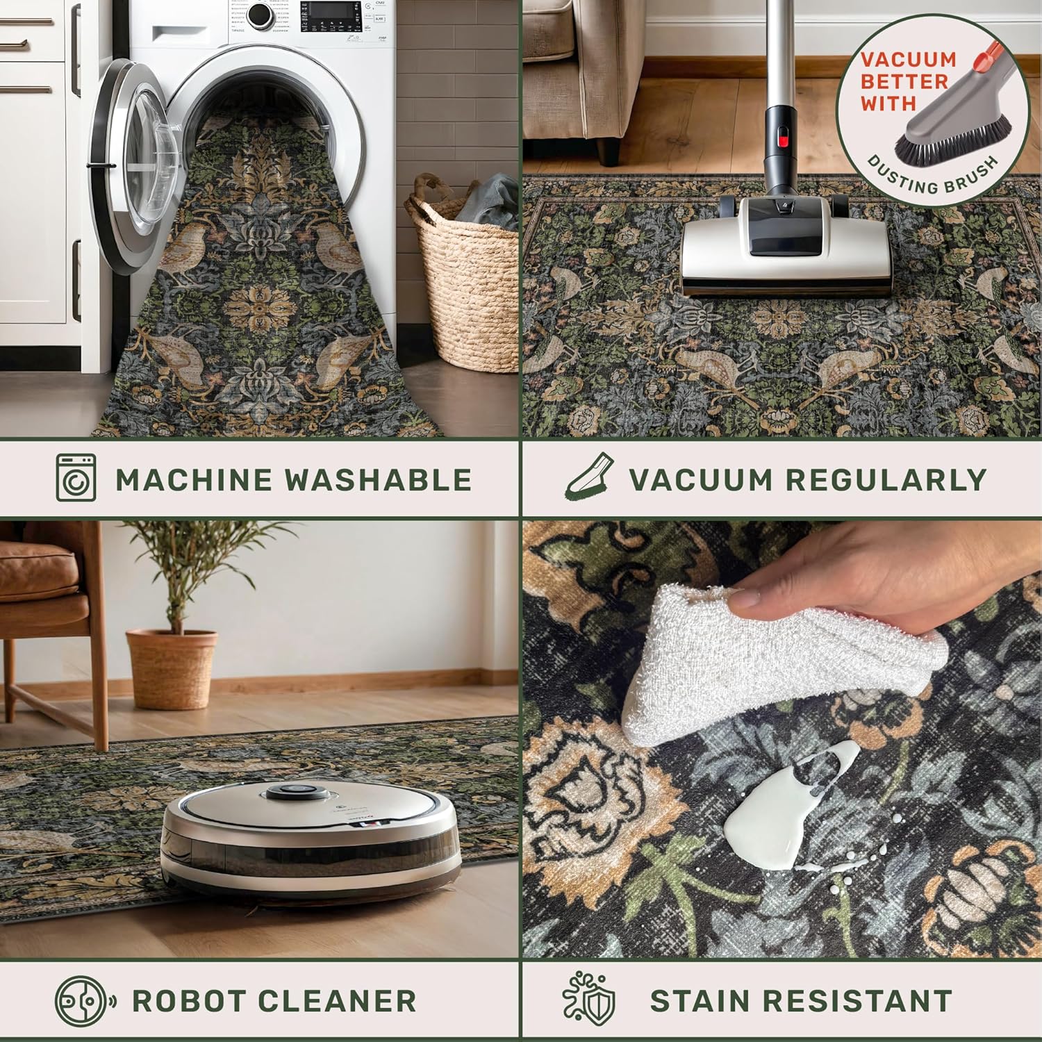 Skiennix Floral Kitchen Runner Rug - 2x6 Non-Slip Washable Design for Hallway, Bathroom & Entryway