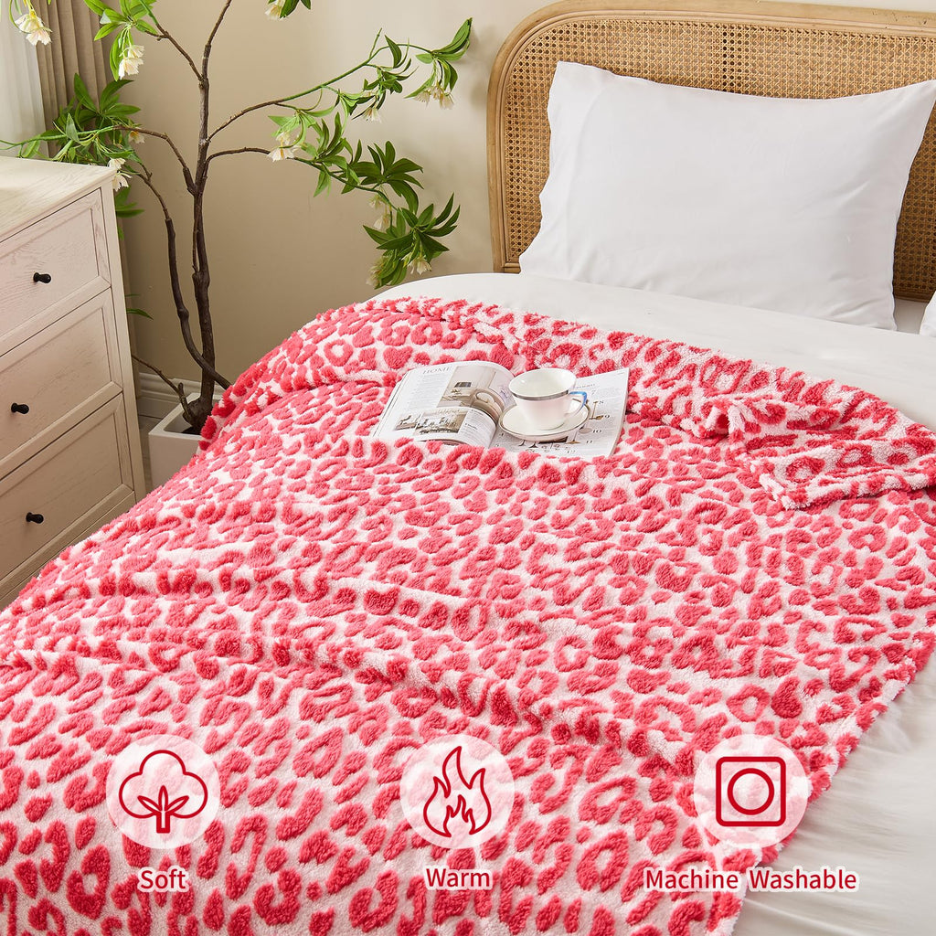 FY FIBER HOUSE Cheetah Print Blanket Leopard Blankets Hot Pink Throw Blanket for Couch Bed - 60"x80"