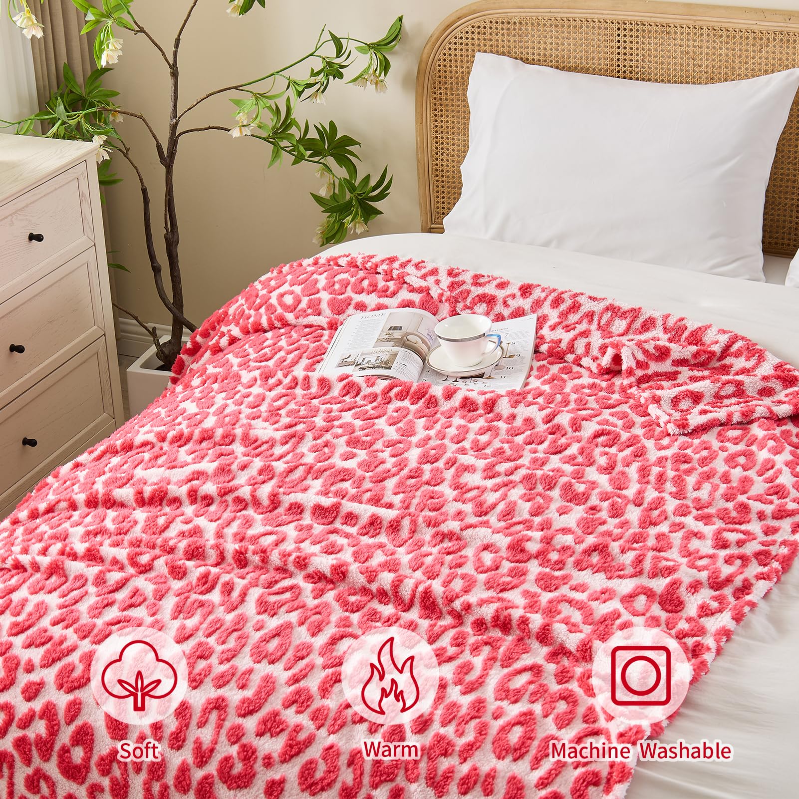 FY FIBER HOUSE Cheetah Print Blanket Leopard Blankets Hot Pink Throw Blanket for Couch Bed - 60"x80"