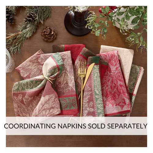Elrene Home Fashions Prestige Poinsettia Jacquard Woven Cotton Christmas/Holiday Rectangle Tablecloth, 60"X84"