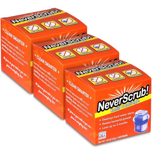 NeverScrub! Refill Cartridge Self Cleaning Toilet System - Replacement Cartridge for Automatic Toilet Bowl Cleaner - 1.65 oz, Lasts Up To 3-5 Months Continuous Toilet Bowl Cleaning