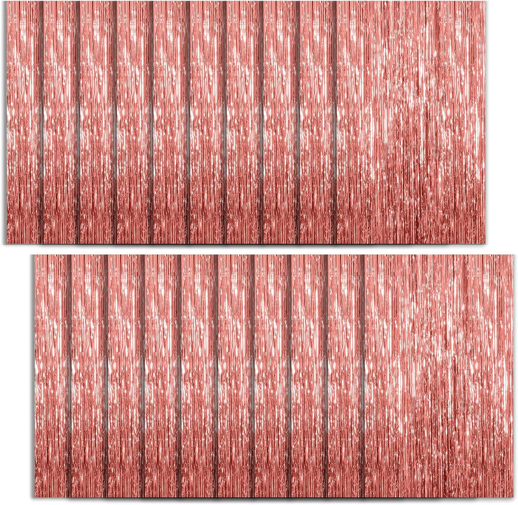 Regine Switzerland 20 Pack Rose Gold Foil Fringe Curtains - Metallic Backdrop for Parties & Events