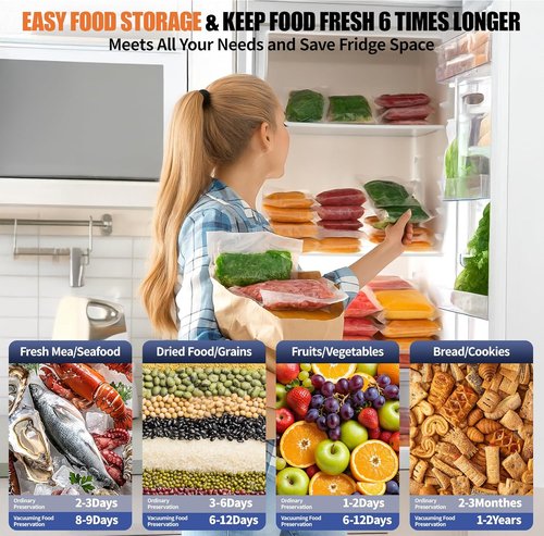 **Sealer Machine - 85KPA Strong Suction for Food Storage | Automatic Dry/Moist Mode with 10 Bags & Roll**