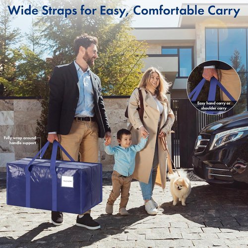 Extra Heavy Duty Large Moving Bags by [Brand Name] - Strong Zipper & Comfortable Handles | Durable Storage Totes for Clothes - Dark Blue (6 Pack)