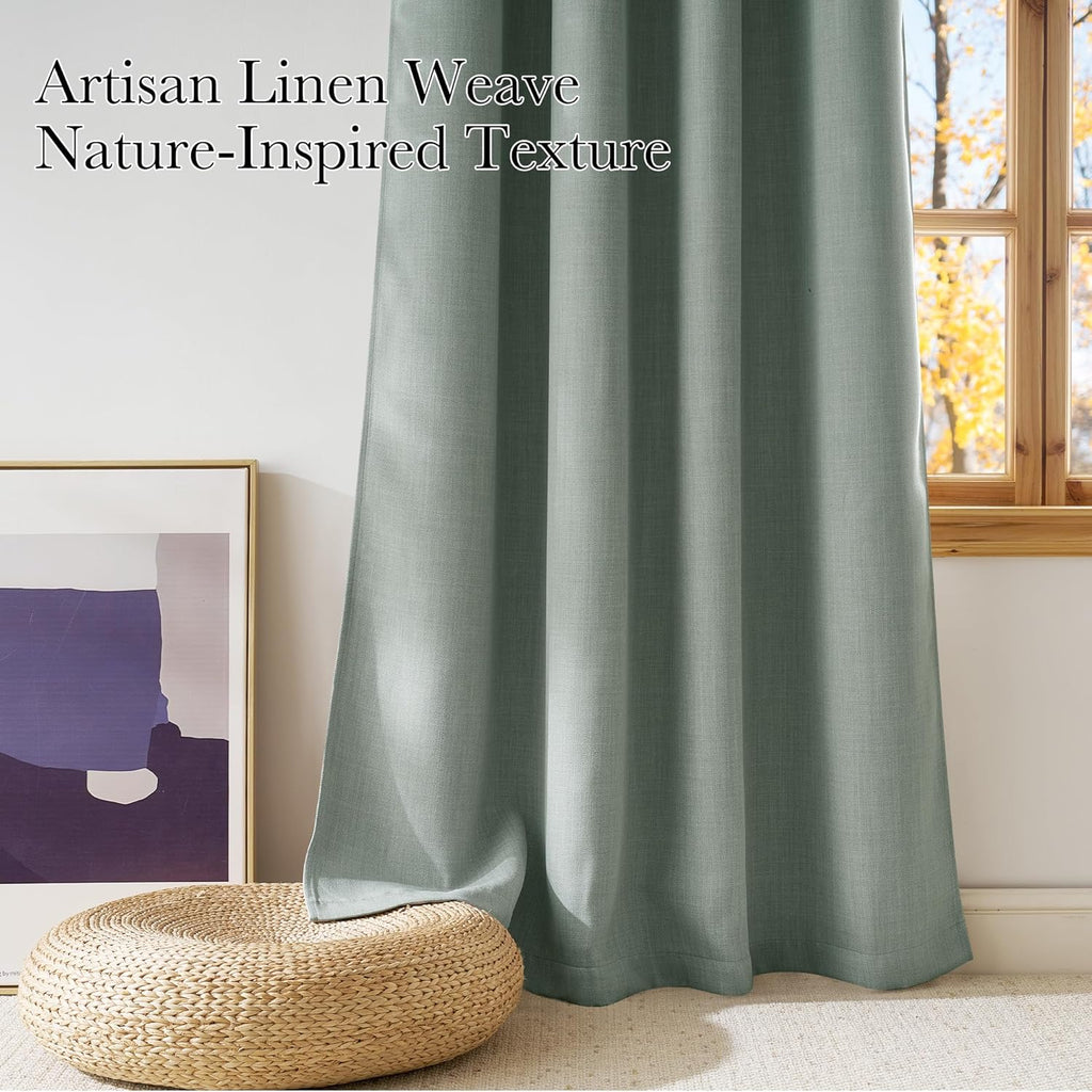 NICETOWN Sage Green Blackout Curtains | 63-Inch Faux Linen Privacy Panels for Modern Farmhouse Decor - 2 Panels