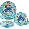 ZAROCRUS Coastal Dinnerware Sets, Ocean Theme Unbreakable Kitchen Plates and Bowls Set, Coastal Dishes Lightweight Dinnerware Set, RV and Camping dishes set for 4, Dishwasher Safe