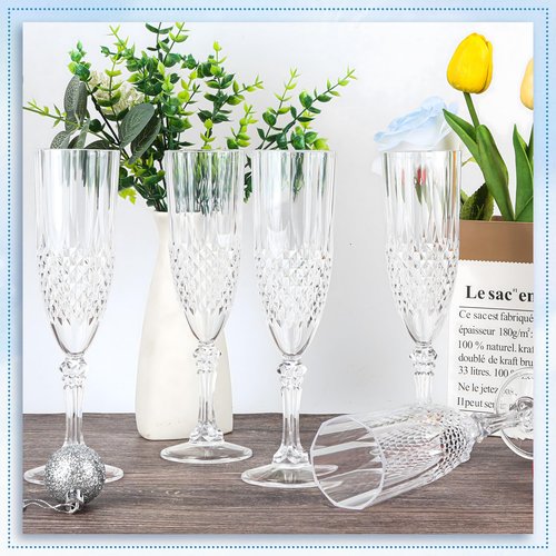 LEYIQU Plastic Champagne Flutes, Champagne Glasses Bulk, Reusable Unbreakable Acrylic Wine Glasses Goblets for Weddings Bachelor Parties Toasting Bridal Shower (24,Transparent)