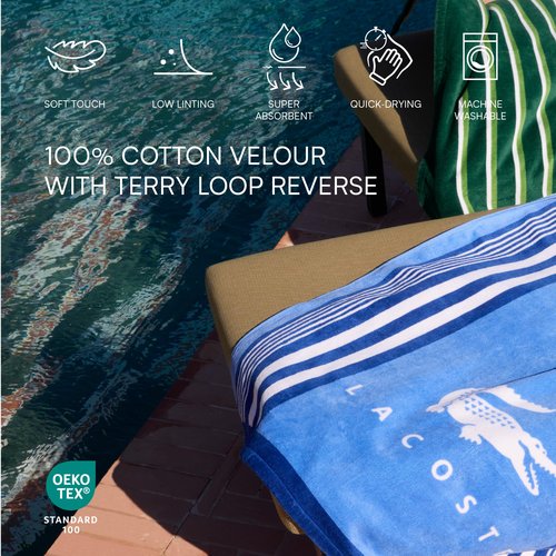 Lacoste 100% Cotton Large Beach Towel, Ultra-Absorbent & Fast-Drying, Machine Washable, Palm Tree Beach, 36" W x 72" L