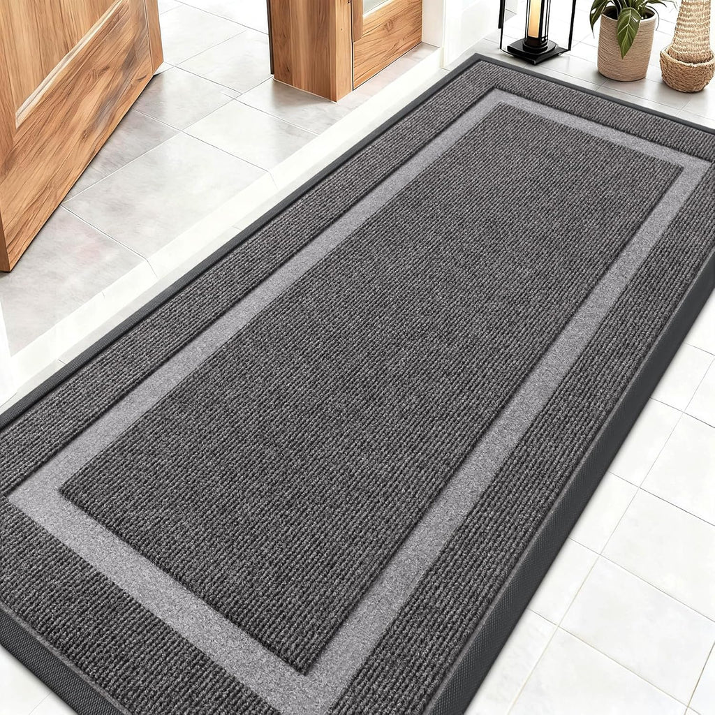 OLANLY Waterproof Front Door Mat - All-Season Indoor/Outdoor Doormat | Sturdy Natural Rubber, 59x23, Dark Grey
