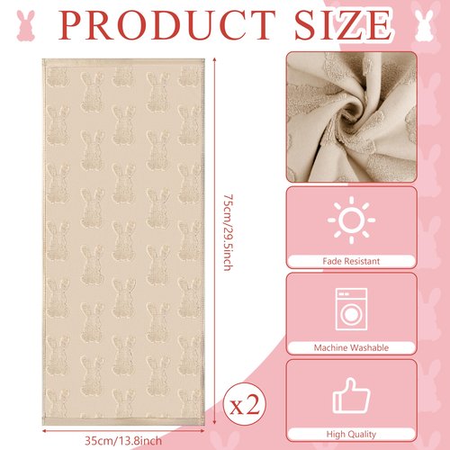 HUFAND 2 Pcs Easter Hand Towels for Bathroom Cotton Happy Easter Bunny Jacquard Decorative Kitchen Dish Towels Set Soft Absorbent Holiday Bath Towel for Spring Home Decor Gift, 13.7 x 29.5 Inch
