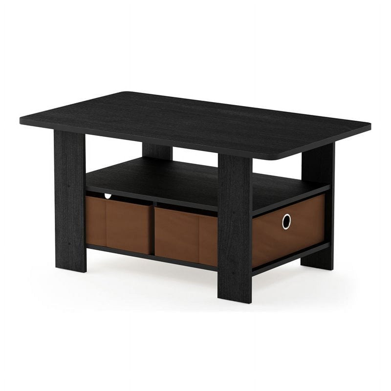 Modern Coffee Table with Bin Drawer - Medium Brown