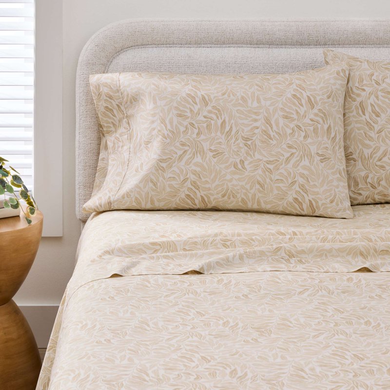 King Size Cotton Percale Pillowcases - Vierra Vine Beige Set of 2