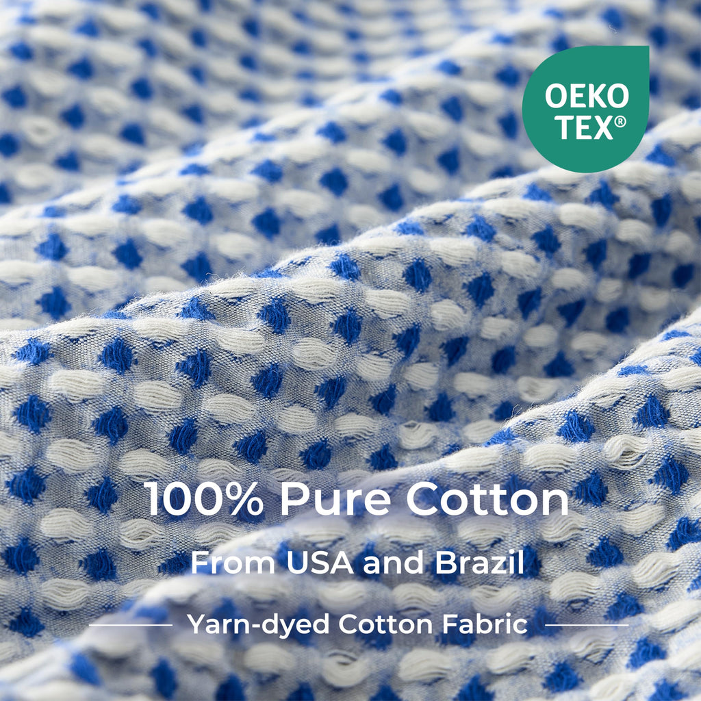 Lightweight Cotton Waffle Blanket Queen Size, Modern Two-Tone Check Pattern, Soft & Breathable for Bed, Couch, Sofa, All Seasons –Navy Blue/White, 90"x90"