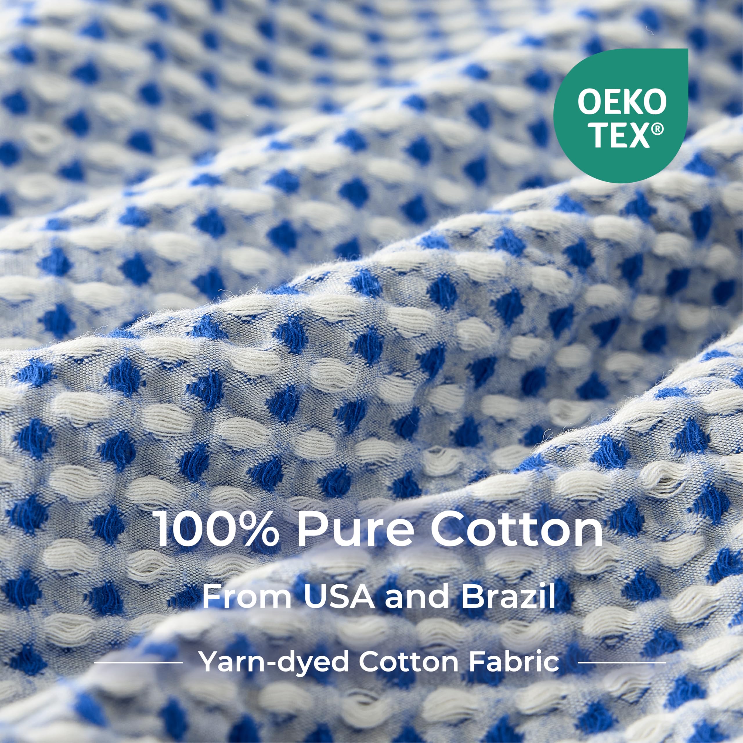 Lightweight Cotton Waffle Blanket Queen Size, Modern Two-Tone Check Pattern, Soft & Breathable for Bed, Couch, Sofa, All Seasons –Navy Blue/White, 90"x90"
