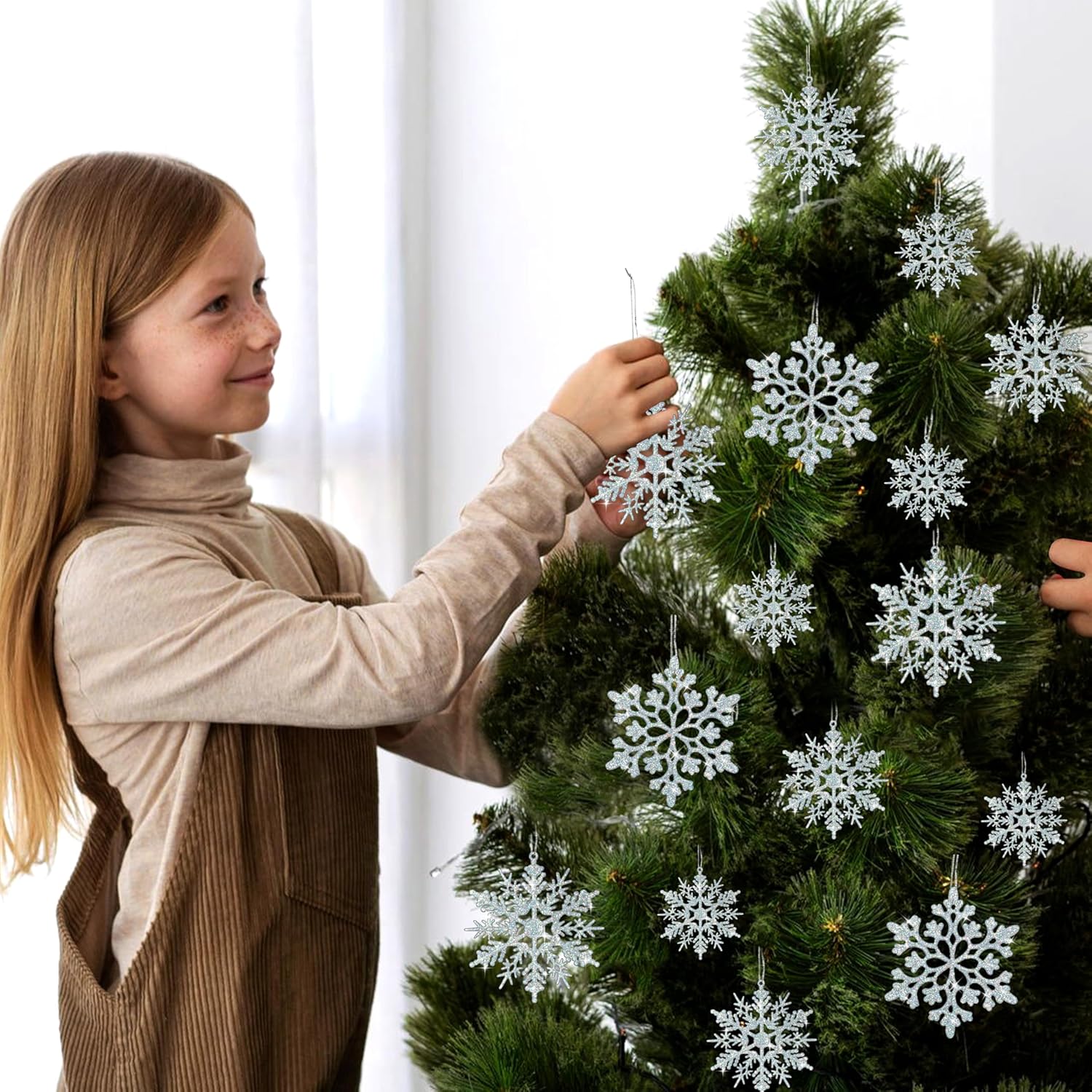 Skiennix 36-Piece Iridescent Silver Christmas Snowflake Ornaments - Sparkling Glitter Decor for Holiday Home & Winter Parties