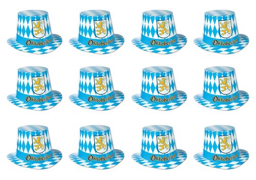 Beistle Oktoberfest Party Hi-Hats - 12-Pack Blue and White Bavarian Costume Accessories with Gold Crest, German Themed Headwear for Festivals, Beer Tent Events, Celebrations and Group Events