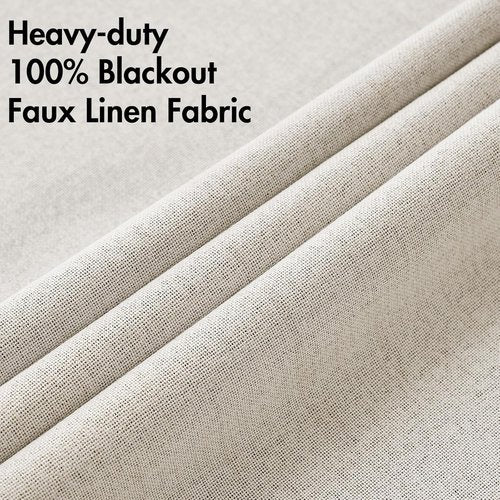 MIULEE Blackout Linen Curtains - 100% Thermal Insulated Room Darkening Drapes | Birch Grommet, 52 x 90 Inch (2 Panels)