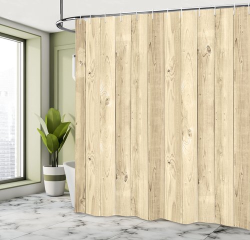 Ambesonne Rustic Shower Curtain, Picture of Smooth Oak Wood Texture in Old Fashion Retro Horizontal Nature Design, Cloth Fabric Bathroom Decor Set with Hooks, 69" W x 70" L, Pale Yellow