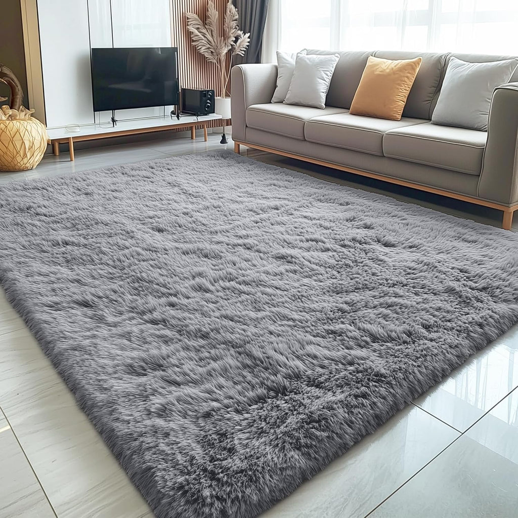 OLANLY 6x6 Area Rug - Soft, Fluffy Shaggy Design for Living Room & Bedroom | Light Grey Indoor Carpet