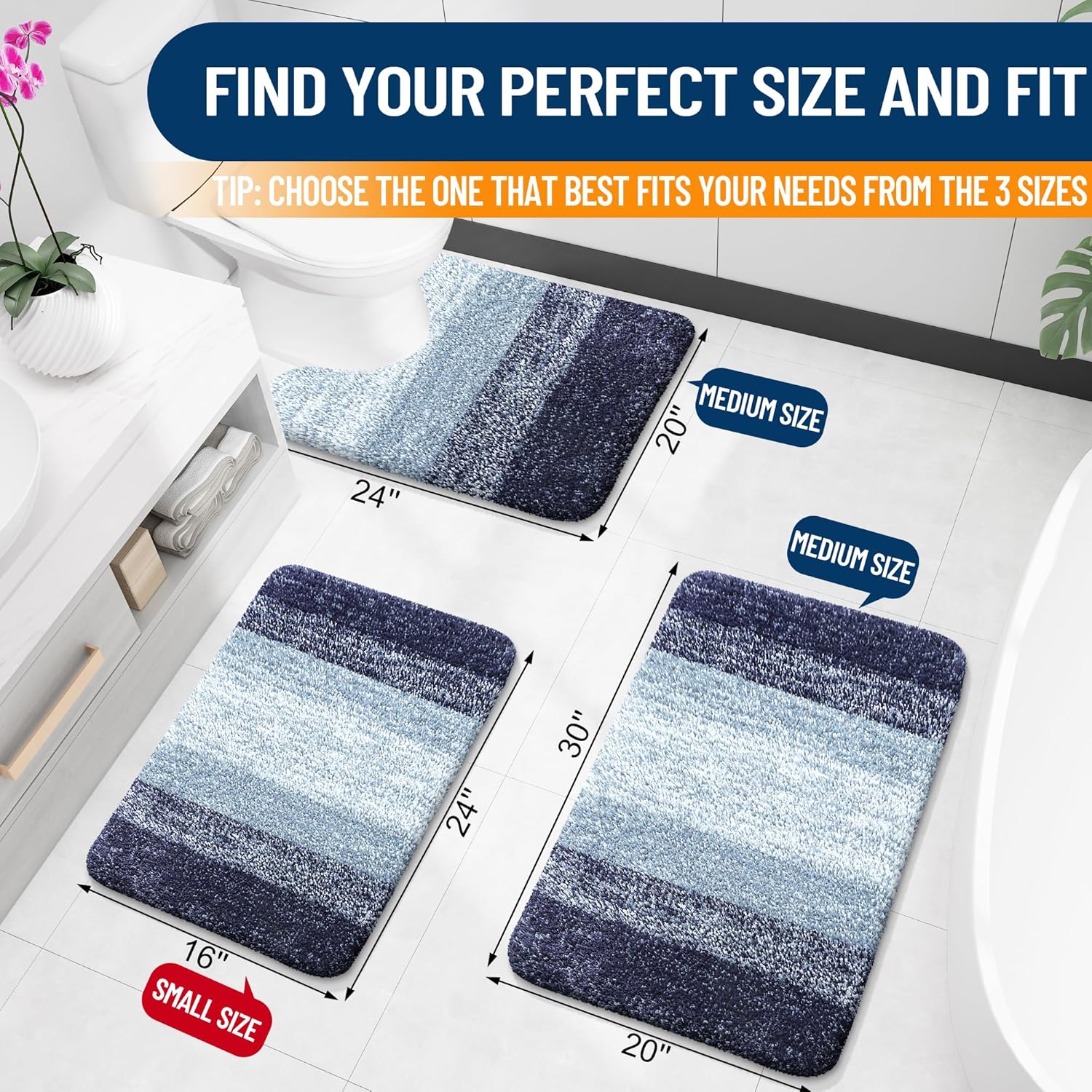 OLANLY Bathroom Runner Rug - Extra Soft Microfiber Mat with Rubber Backing | Quick-Dry, Washable, 47x24, Airy Blue