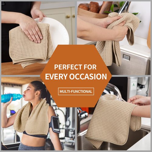 Microfiber Waffle Hand Towels, 2 Pieces, Soft, Absorbent, Fast Drying, Lint Free 430 GSM (Beige)