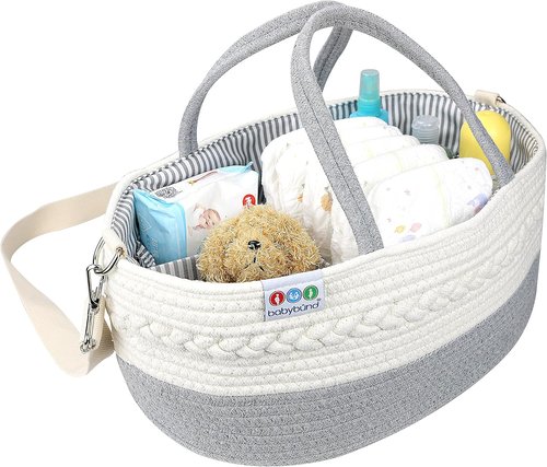 Extra Large Baby Diaper Caddy Organizer - Portable Rope Nursery Basket for Diapers & Wipes