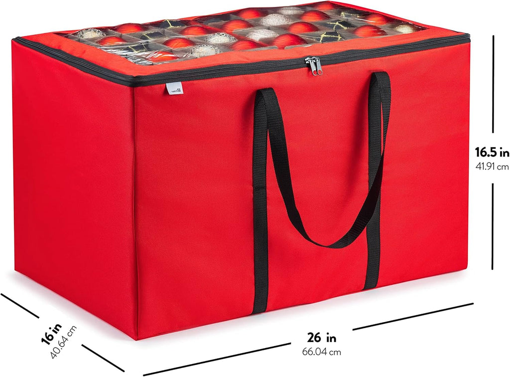 ZOBER Christmas Ornament Storage Box - Organize 200 3-Inch Ornaments with Individual Trays - Durable Red 600D Oxford Fabric