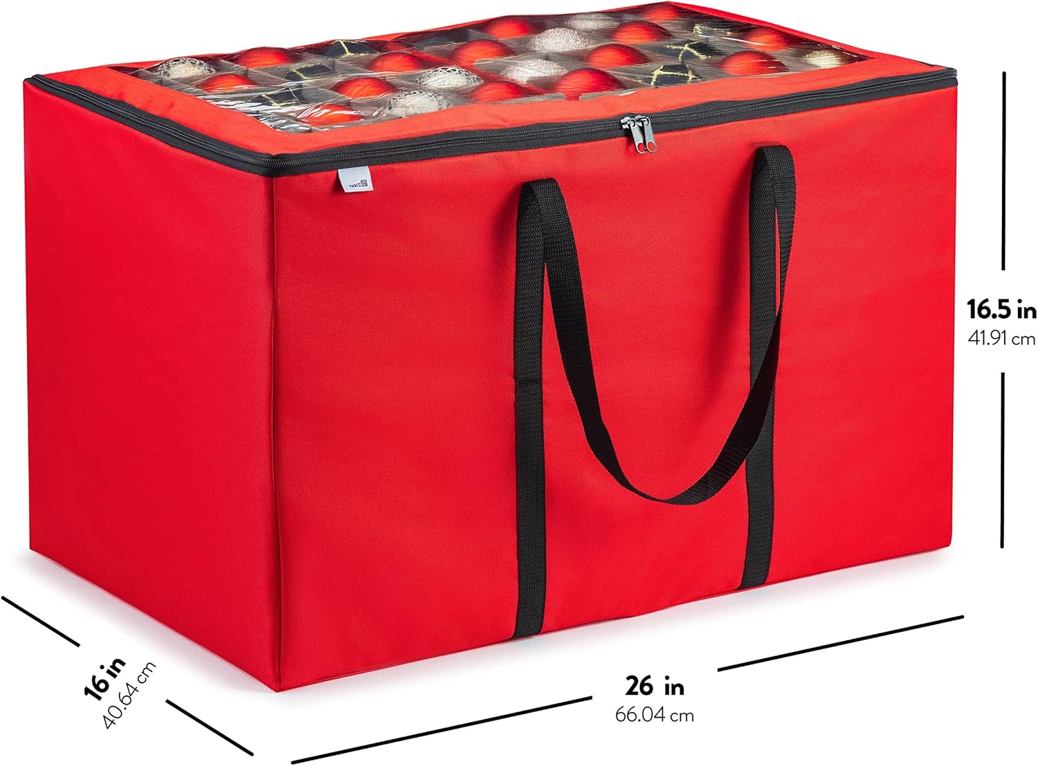 ZOBER Christmas Ornament Storage Box - Organize 200 3-Inch Ornaments with Individual Trays - Durable Red 600D Oxford Fabric