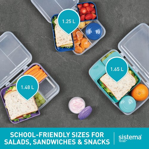 Sistema TO GO Bento Box Cubes | 1.65 L | School Lunch Boxes With Compartments & Snack Pots | BPA-Free | 2 Count | Minty Teal & Ocean Blue