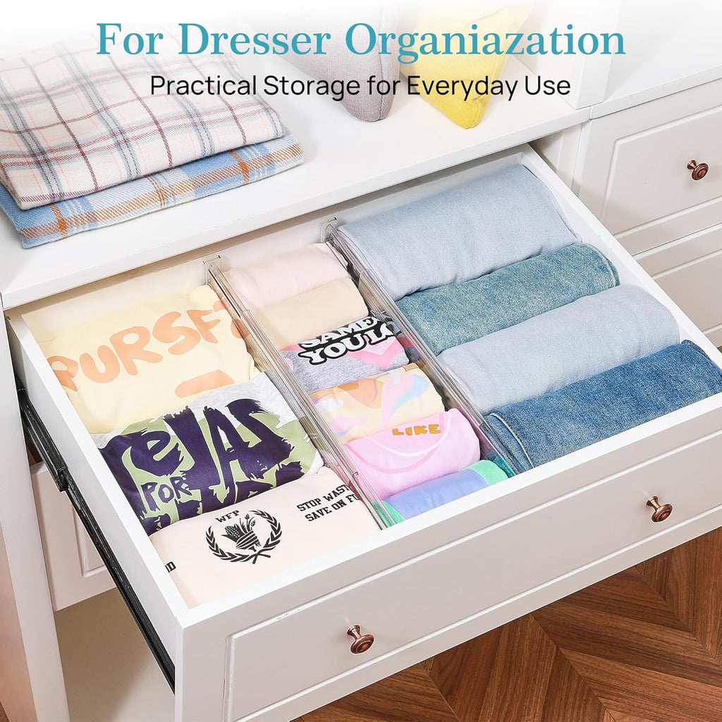 Vtopmart 8-Pack Drawer Dividers - Expandable Clear Organizers for Clothes & Cosmetics (12.8"-22.3")