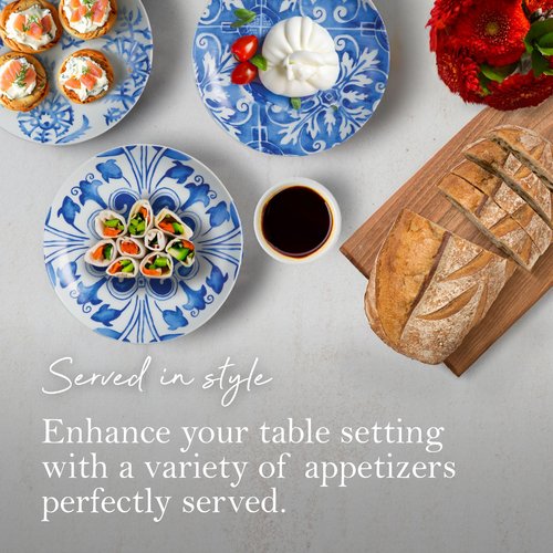 Rosanna Azul Porcelain Appetizer Plates, Set of 4, 6", Perfect for Desserts, Dishwasher & Microwave Safe, Blue