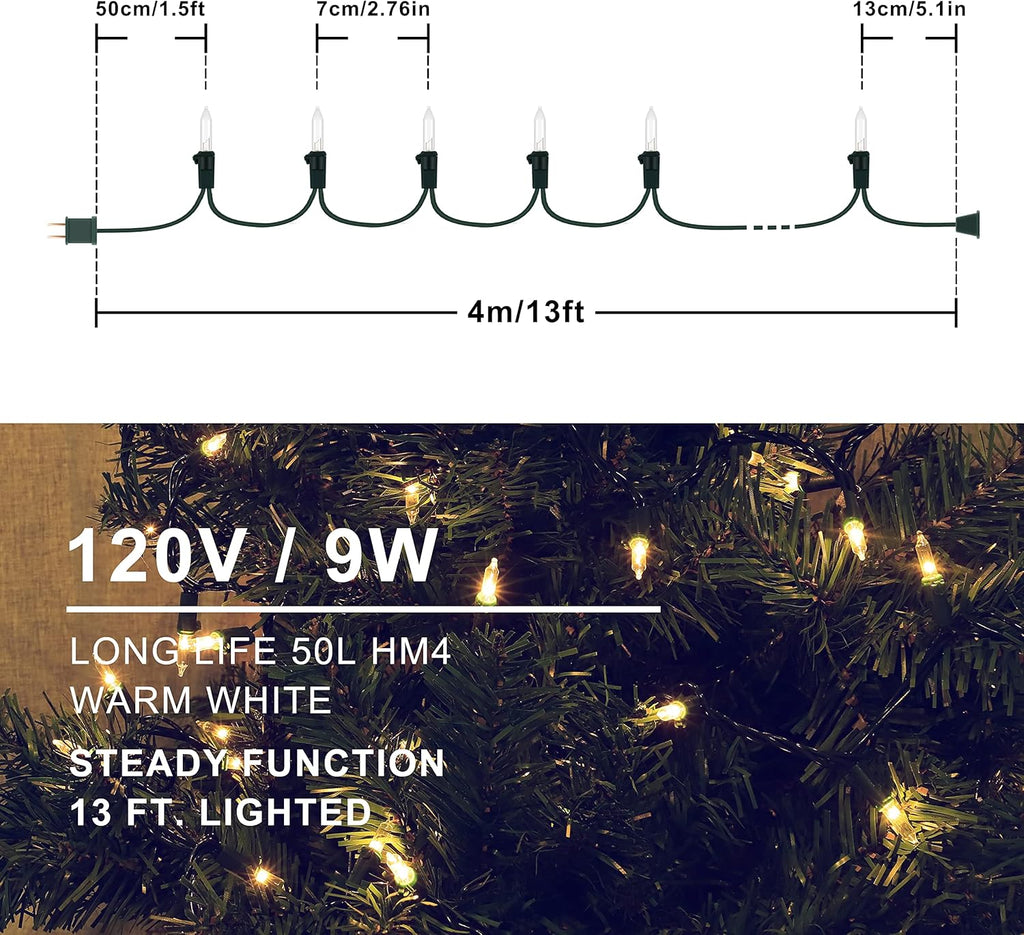 Woohaha Christmas Lights - 2 Pack 13ft 50 Count Incandescent Mini String Lights | Warm White for Indoor & Outdoor Decor
