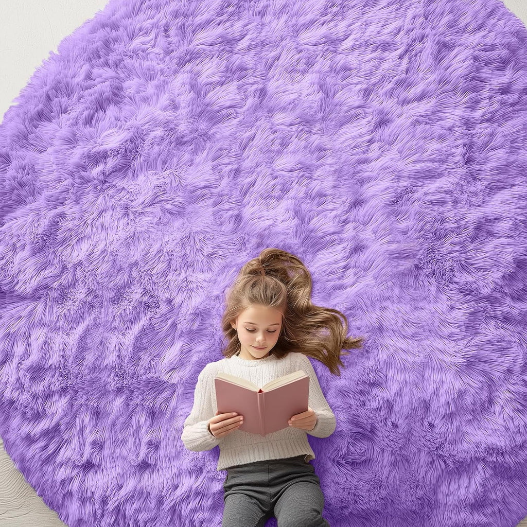 OLANLY Purple Round Area Rug - Soft, Fluffy, Machine Washable 9 ft Circle Carpet for Bedrooms & Nurseries