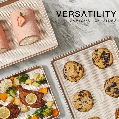 HONGBAKE Nonstick Quarter Sheet Baking Pan - Commercial Cookie Sheet with Diamond Texture, 9 x 13 Inch