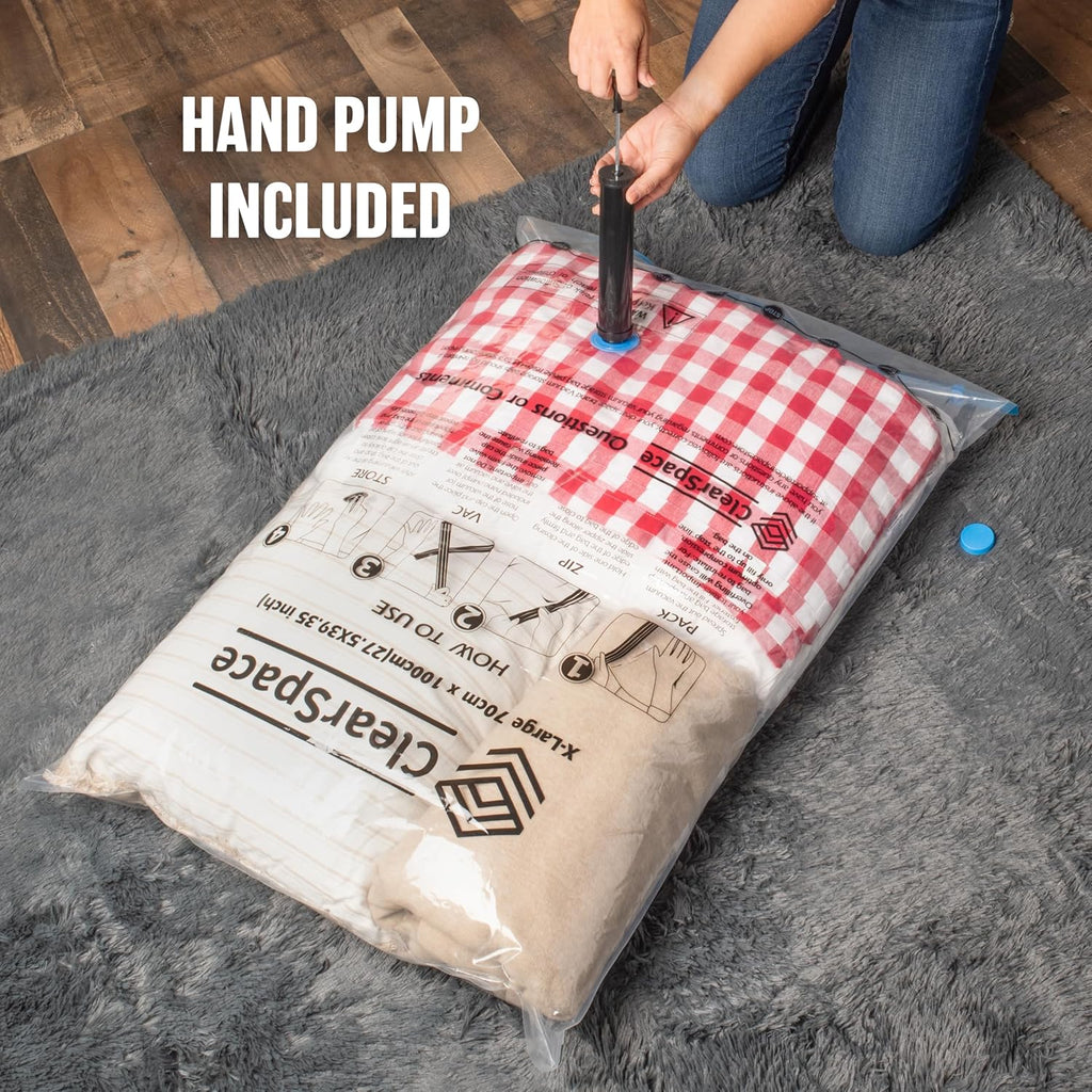 Skiennix Vacuum Seal Bags - Jumbo Space Saver Storage for Clothes & Blankets | Hand Pump Included