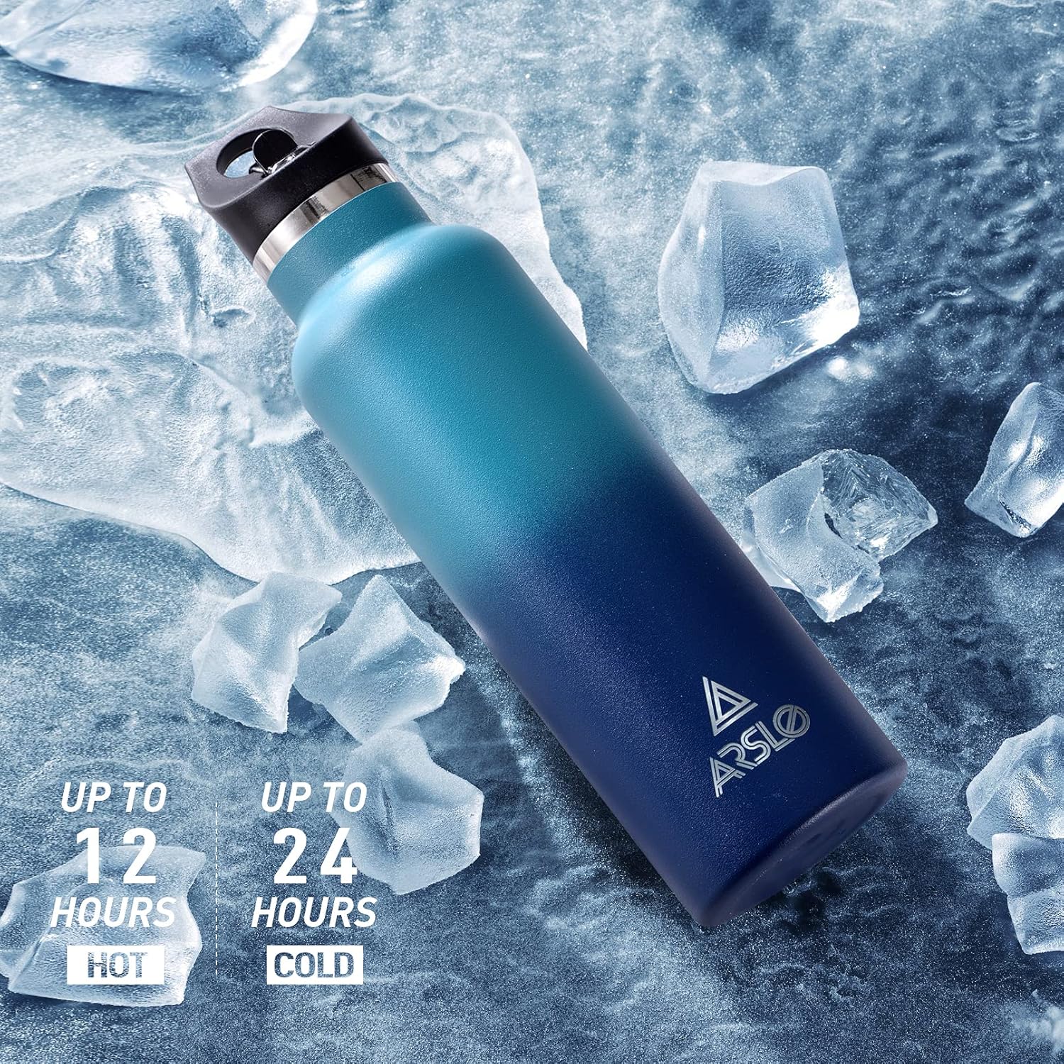 Skiennix Stainless Steel Double Wall Water Bottle - Vacuum Insulated, Keeps Drinks Cold for 24 Hours | 20 oz, Straw Lid