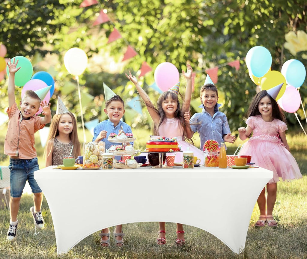 Utopia Kitchen 4FT Spandex Tablecloth - 200 GSM Stretch, Fitted, Washable | 2 Pack, White, Rectangle Cover for Events