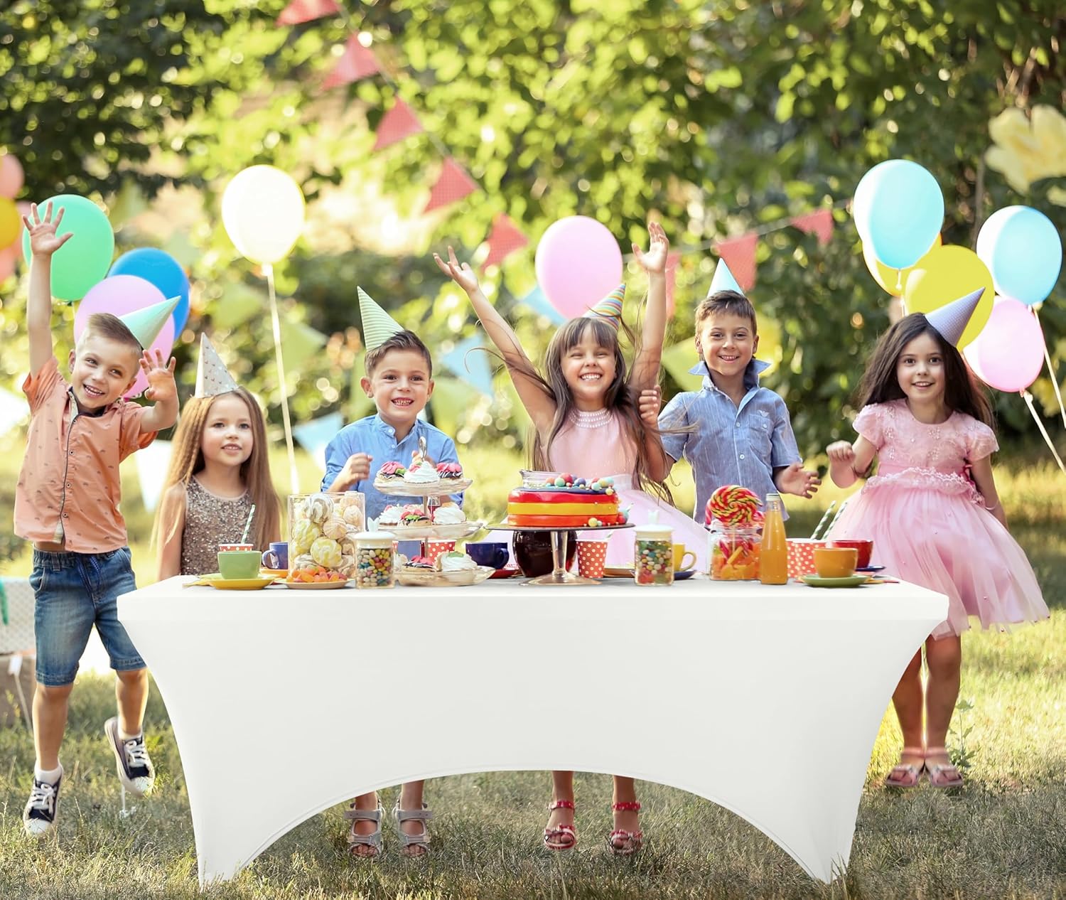 Utopia Kitchen 4FT Spandex Tablecloth - 200 GSM Stretch, Fitted, Washable | 2 Pack, White, Rectangle Cover for Events