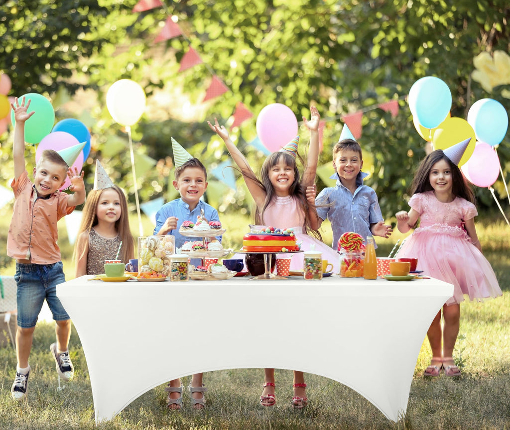 Utopia Kitchen 4FT Spandex Tablecloth [2 Pack, White] 200 GSM Stretch, Fitted, Washable and Wrinkle Resistant Table Cloth Rectangle Cover for Trade Shows, Wedding, Parties [48Lx30Wx30H Inch]