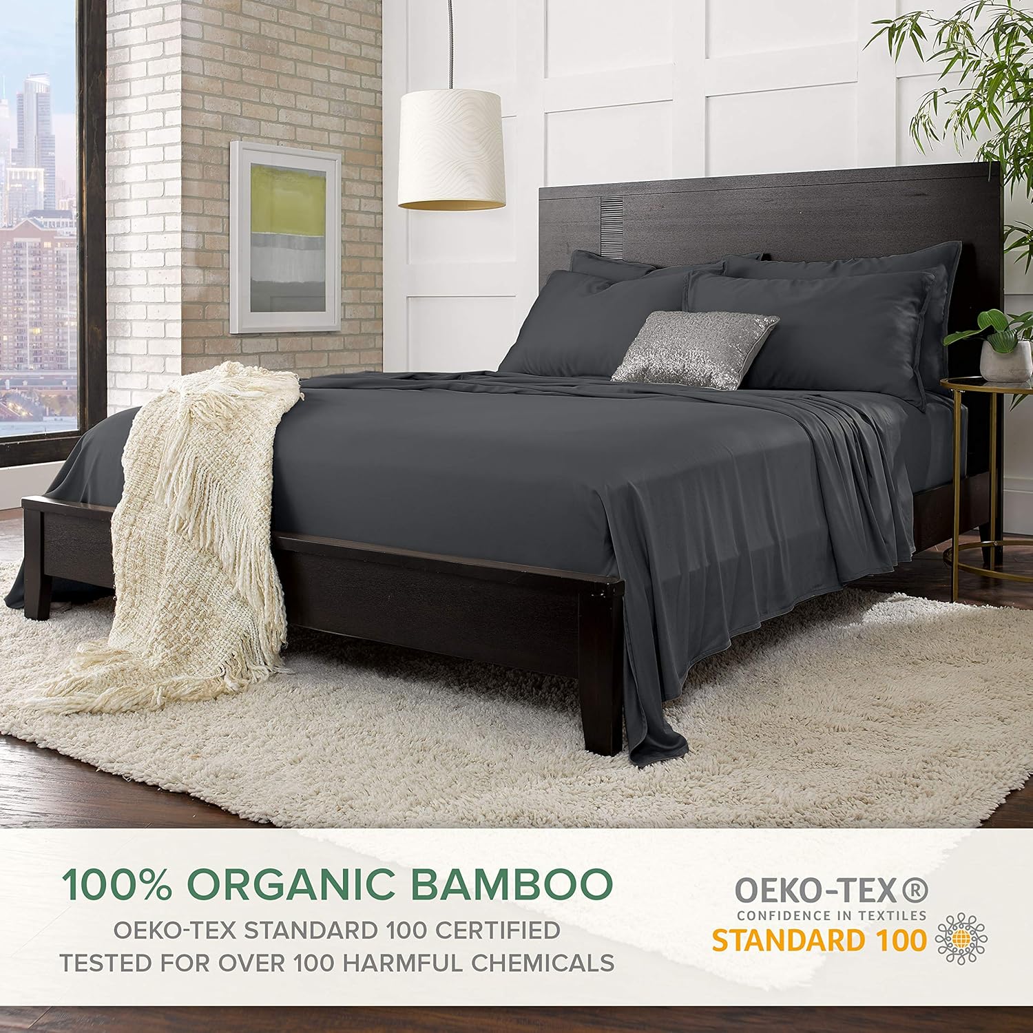 Pure Bamboo Short Queen Sheets - 100% Organic Viscose, Soft & Cooling Bed Set (60"x75") | Charcoal Color, 2-Year Quality Promise