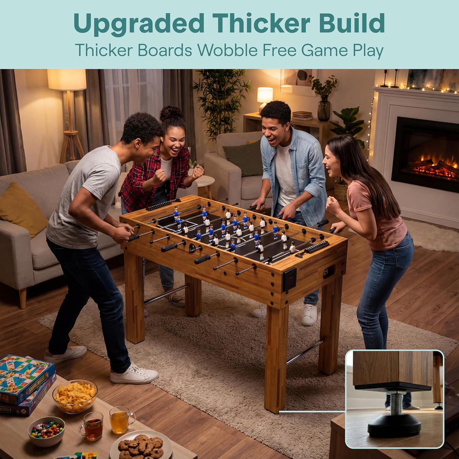 SereneLife 48-Inch Competition Foosball Table - Adjustable Height Arcade Soccer Game for Home | Includes 2 Balls & Cup Holders