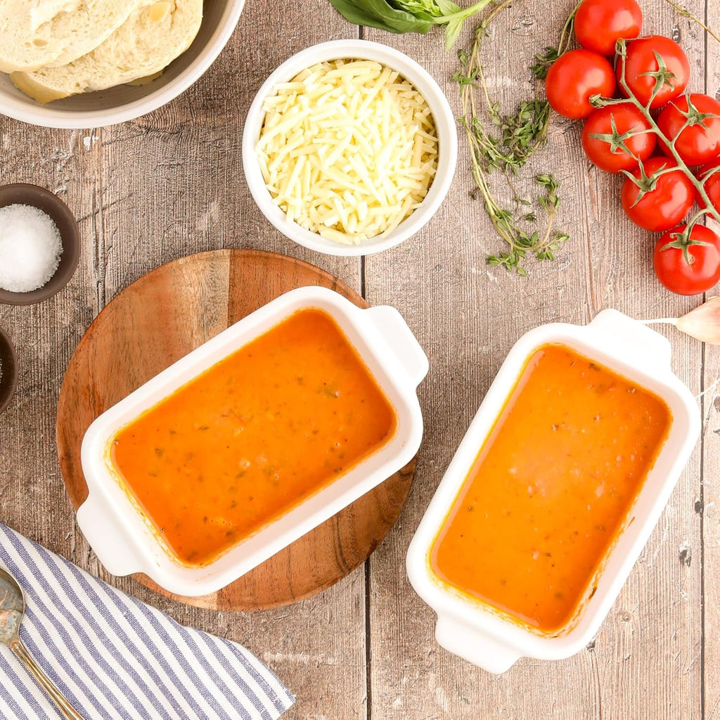 Souper Cubes | Premium Stoneware Baking Dishes - 5" x 3" Mini Ceramic Set of 4 with Silicone Covers - Made in USA