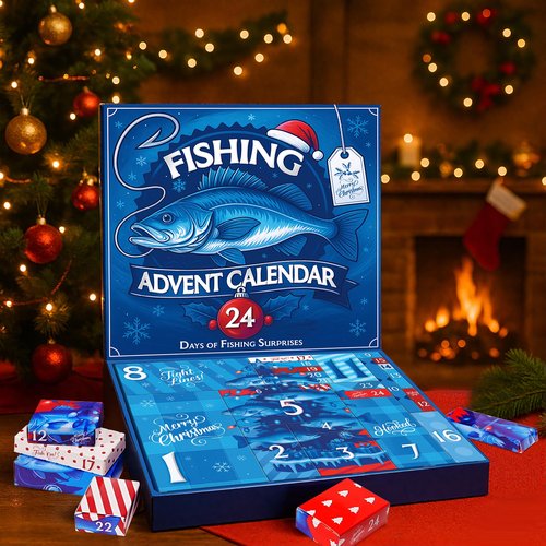 Fishing Advent Calendar 2025 Men Teen Boys, 24 Days Countdown to Christmas Calendar with Assorted Fishing Accessories Surprise Gifts for Father Brother Husband