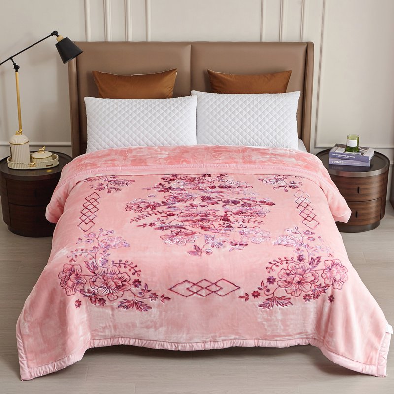 Pink King Size Heavy Mink Fleece Blanket 10.5lbs Winter Bedspread 87x94