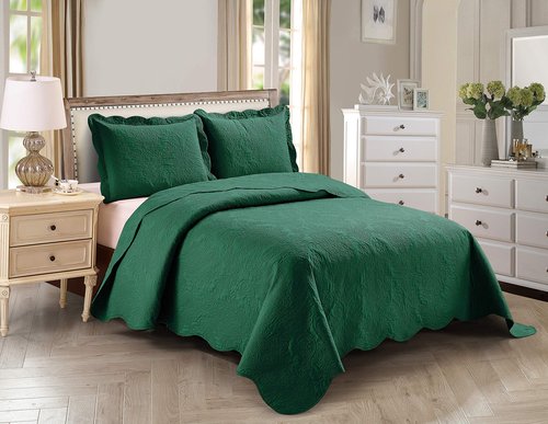Home Collection Kids Zone Over Size Luxury Embossed Damask Bedspread Set Light Weight Solid Color New # Stacy (Hunter Green, Twin)