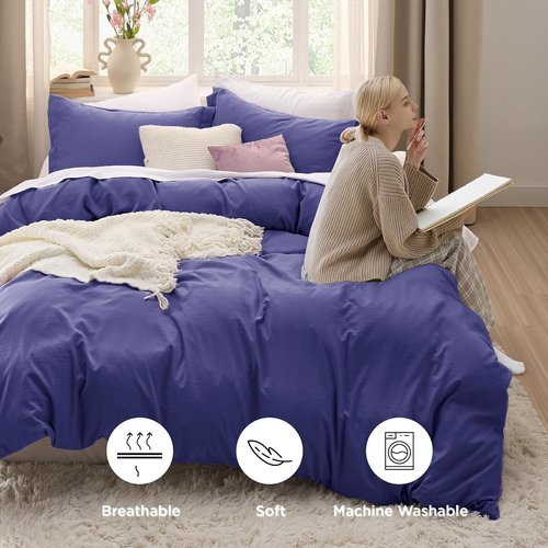 Bedsure King Size Duvet Cover Set - 3 Pieces Extra Soft Prewashed Cotton-Like Polyester in Skipper Blue | Includes 1 Zippered Duvet Cover 104x90 Inches & 2 Pillow Shams