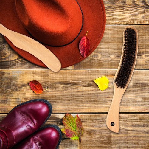 Patelai 2 Pcs Felt Hat Brush Wooden Cowboy Hat Horse Hair Brush for Cleaning Removes Dust Stains Hair, Cap Clothes Furniture Clean Supplies