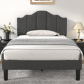 VECELO Twin Size Upholstered Platform Bed Frame with Adjustable Headboard, Wood Slat Support and Noise-Free, No Box Spring Needed, Easy Assembly, Dark Grey