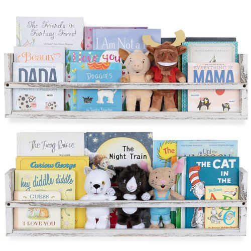 Brightmaison Polynez 30" Floating Shelves for Wall Decor, Kids Bookshelf, Nursery Book Shelves, Multiuse Shelf Set of 2 Wood Burnt White