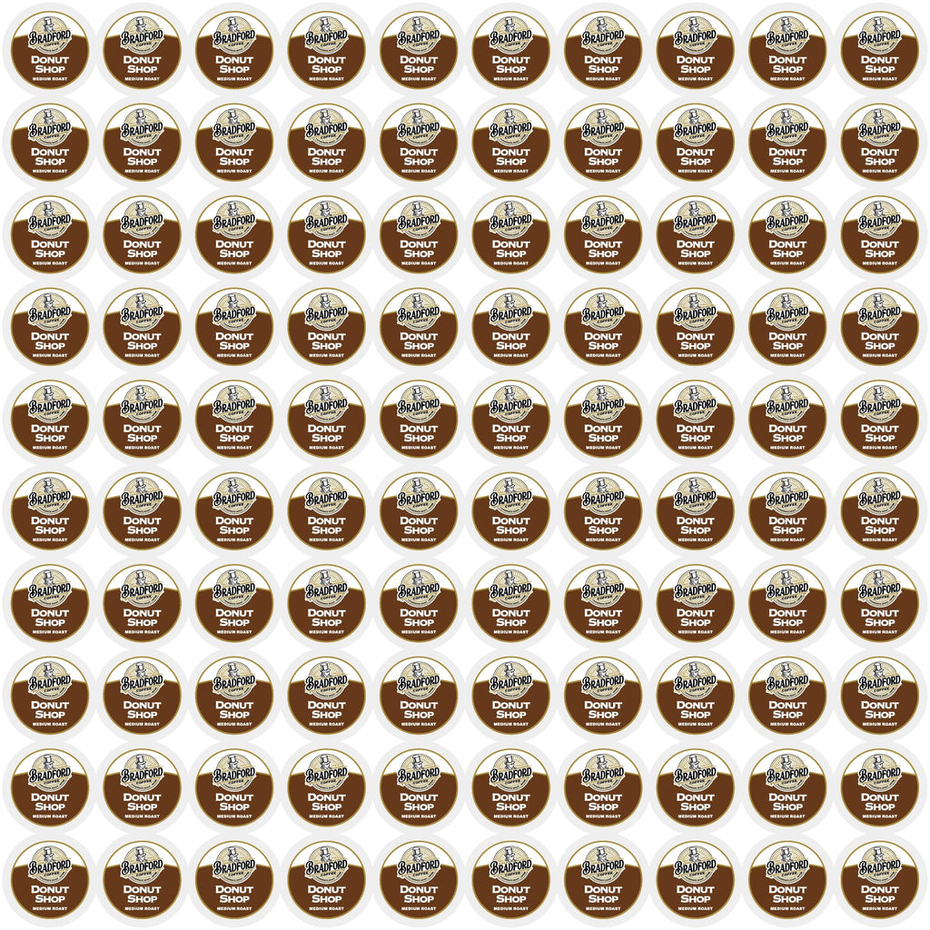 Bradford Coffee Donut Shop Medium Roast, 100% Arabica, 100 ct - Keurig Compatible, 20% More Coffee